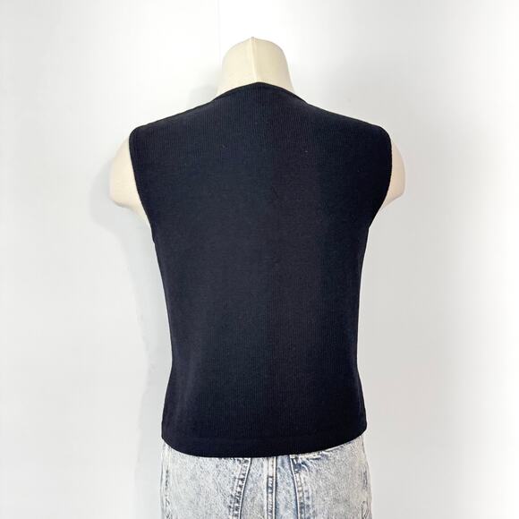 St. John Black Sleeveless Sweater Shell Tank Top Santana Knit Wool Blend P (XS) - Picture 5 of 10